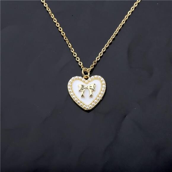 ENSIANTH Coquette Bow Necklaces– Pearl Heart Girly Jewelry for Girls - Picture 4 of 5